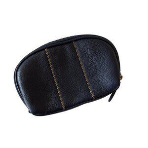 Celsius Navy Leather Zip Pouch with Leopard Interior Small